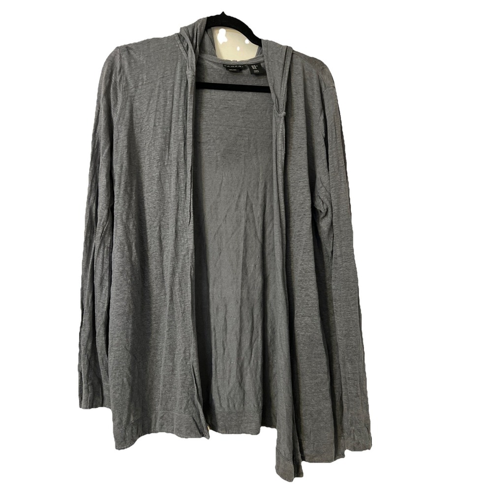 Tahari 100% Linen Lightweight XL Hooded Open Cardigan Gray Long Sleeves Woman